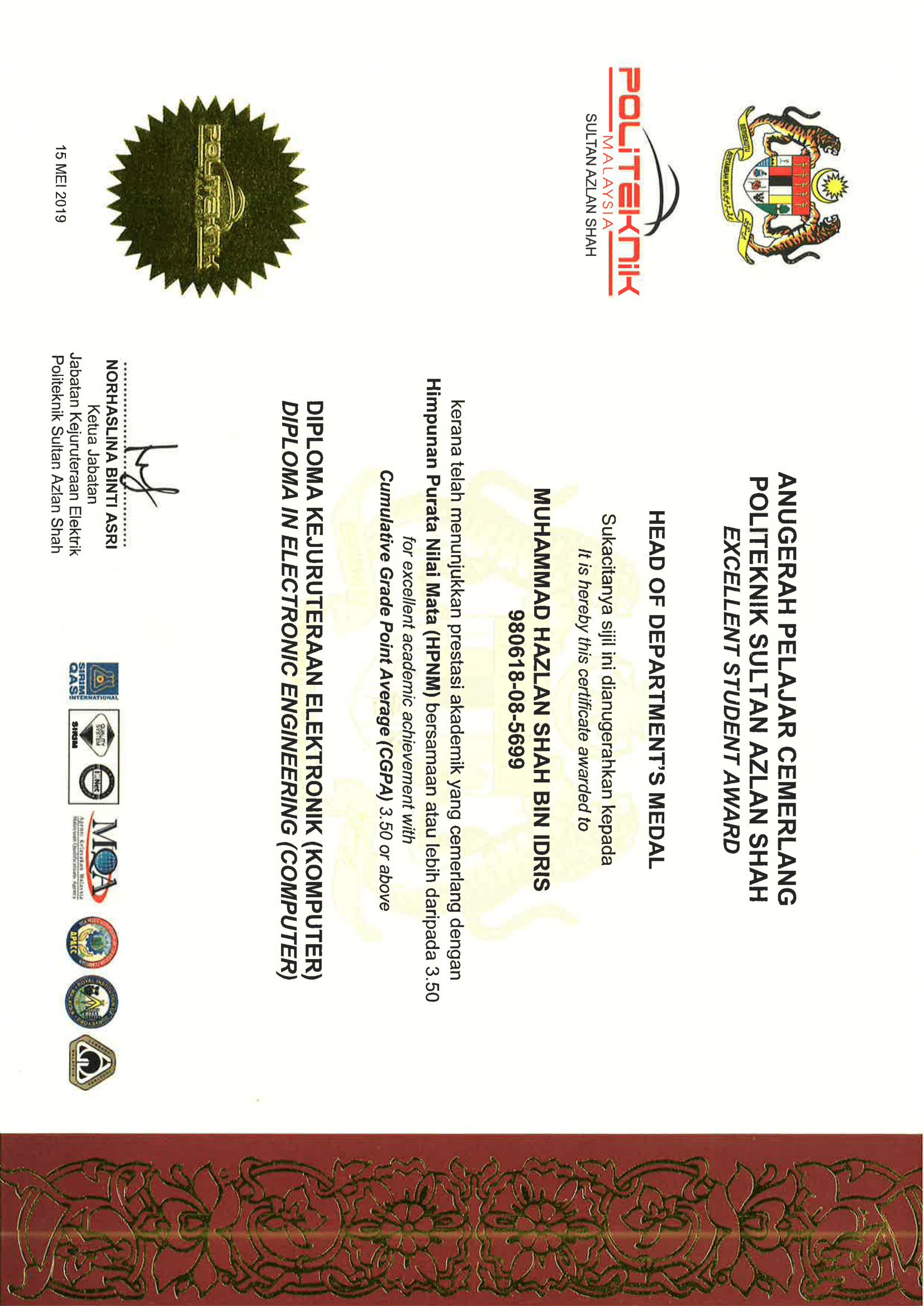 APC PSAS Medal Ketua Jabatan